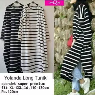 PROMO TERMURAH Yolanda Long Tunik Atasan Muslim Wanita Panjang Salur Stripe Garis Belang Super Jumbo