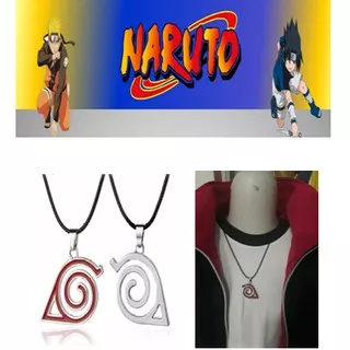 Kalung Logo Naruto Konoha Warna merah dan silver untuk cosplay Naruto (Bisa COD)