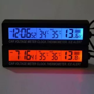 Jam Digital LCD Mobil dengan Thermometer + Battery Voltage Monitor - EC88 - Black
