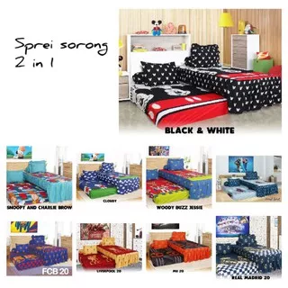 Sprei California Single 120x200 2 in 1 Sorong Duo Sprey Tingkat Motif Karakter Anak Kartun Frozen Toy story Cloudy Ori