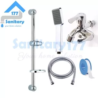 Tiang shower minimalis kotak T-BT7 & kran cabang Db- Handshower set shower mandi dan rak tempat sabun