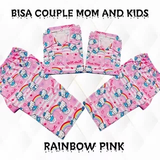 Rainbow pink - bajutidur piyama bisa couple mom and kids pelangi hk katun