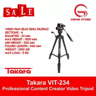 Takara VIT-234 Video Pan Head Tripod for Camcorder DSLR Mirrorless VIT 234