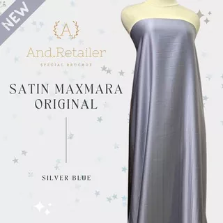 Bahan Kain Satin Silk Maxmara Pure Original 100% Warna Silver Blue