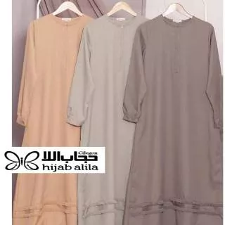 NEW!! GAMIS ARUM by Hijab Alila Dress polos Aksen Rawis Terbaru Dark blond Pale carrot  Dark Oak