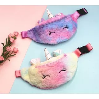 TAS PINGGANG UNICORN ANAK TAS BAHU/SELEMPANG WARNA WARNI Waist Bag Kartun CUTE LUCU RAINBOW PLUSH