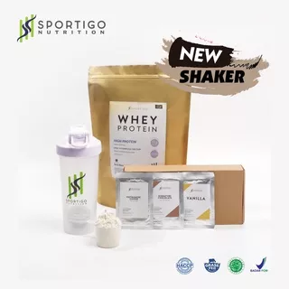 Paket Sportigo Whey Protein 1KG dengan Flavor dan Shaker