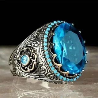 Cincin Kristal Berlian Biru Perhiasan Aksesoris Fashion Pria Baja Titanium Safir Emas Putih Rings
