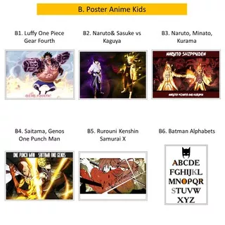 Poster Anime Kartun One Piece Naruto Sasuke Saitama One Punch Man Kenshin Samurai X Alphabet