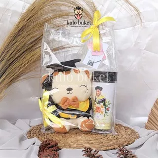 Boneka Wisuda Kucing Wrap Mika Bag & Tumbler Custom | Kado Wisuda Unik / Hadiah Wisuda / Paket Hemat