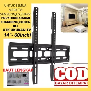 Bracket Gantungan Dudukan  Tv Led Lcd Smart Tv samsung Lg Sharp Polytron Panasonis Toshiba Aqua Changhong Xiaomi Tcl Sony Di Dinding Tembok 14 20 24 32 40 41 43 44 50 55 60 in inc inch Inchi