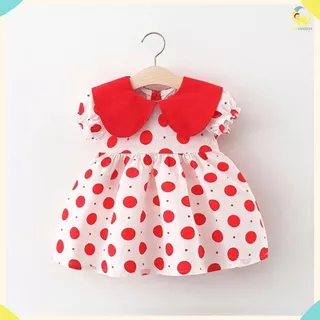 Dress bayi 0-2 tahun POLKADOT HITAM & MERAH / GAUN BAYI baju bayi perempuan KUALITAS IMPORT