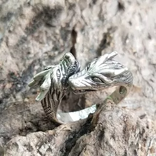 Cincin Ring Perak Silver Kepala Naga Dragon Double Dua Asli 925 Unik Antik Pria Laki Wanita