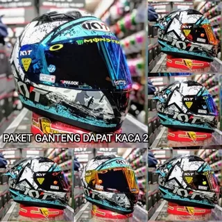 Helm KYT R10 seri 3 black aqua blue Paket ganteng 100%original sni-dot