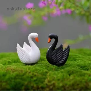 2 pcs Swan Black White Cygnus Lake Model Small Statue Figurine Micro Crafts Miniatures Decor