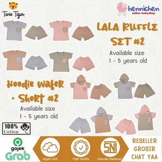 TWIN TIGER HOODIE WAFER PLUS SHORT SETELAN HOODIE KANTONG ANAK / LALA RUFFLE SET SETELAN RUFFLE VOL.2