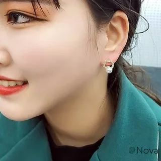 ?Nova Korean Geometric Round Small Imitation Pearl Ear Stud Simple Diamond Jewelry Wedding Engagemen