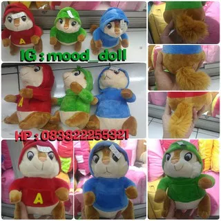 Boneka mainan anak karakter Si Tupai cerdas Alvin and The Chipmunks SNI bahan halus empuk grosir ecr