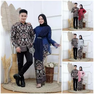 Baju Batik Couple Brukat Setelan Sarimbit Batik Pasangan Pesta Lamaran Kondangan Modern Set Dress Kebaya Brokat Batik Pekalongan Kekinian Premium Murah Terbaru Navy Rose Gold Abu Pink