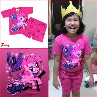 BAJU ANAK LUCU LITTLE PONY PINK PAKAIAN ANAK 7 TAHUN SETELAN BAJU PEREMPUAN CEWEK LENGAN PENDEK