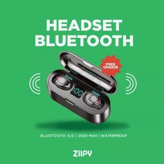 Bluetooth Headset Wireless Earphone ZIIPY TWS F9, Suara Ngebass bisa untuk gaming, Powerbank