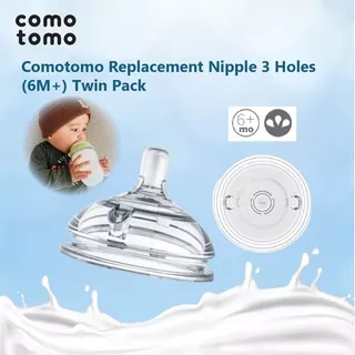 COMOTOMO - COMOTOMO REPLACEMENT NIPPLE 3 HOLE (6M+) TWIN PACK - BOTOL SUSU BAYI - BREAST MILK BABY BOTTLE