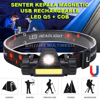 Senter Kepala LED USB Rechargeable Q5 + COB Magnet Headlamp Lampu Camping Cas isi Ulang LE022