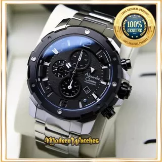 Jam Tangan Alexandre Christie AC 6410 Silver Black Men Jam Pria Original Terbaru Hitam Sporty Cowok