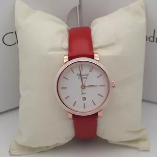 Alexandre Christie AC 2759 Rose Gold White Leather Red For Ladies Original
