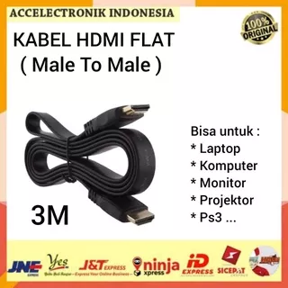 KABEL HDMI TO HDMI HDMI MALE TO HDMI MALE FLAT GOLD PLATED V1.4 FULL HD 3M 3 METER UNTUK LAPTOP / PROYEKTOR / PS 3 / RECEIVER PARABOLA KE LCD LED TV LED LCD 3M 3 METER / HDMI FLAT 3M / HDMI TO HDMI CABLE 3M