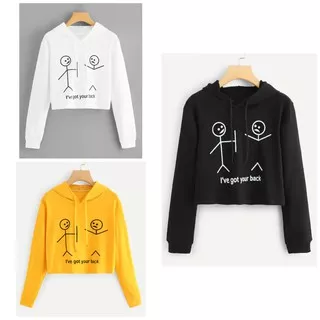 ModisFashion Sweater Atasan Wanita Crop Hoodie Lengan Panjang Print I`ve Got Your Back Babyterry