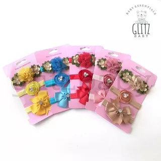 Bandana Headband Bando Bayi Anak Flower Bunga SET isi 3 GLitz Baby