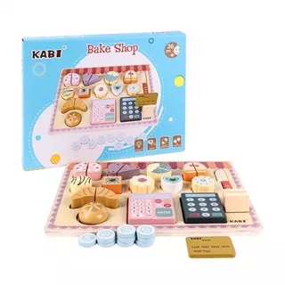 Wooden Bake Shop Board Puzzle Game Mainan Kayu Pretend Play Anak Masak Masakan Kasir Cake Bakery