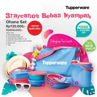 Tupperware OHANA Lunch SET bundle PAKET (lunch box / tempat bekal / kotak bekal / sendok / tas / botol minum)