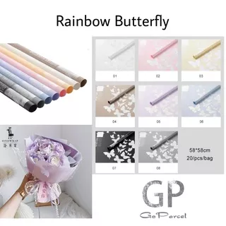 ( 5 Lembar ) RAINBOW BUTTERFLY - FLOWER WRAPPING PAPER KOREAN PLASTIC PLASTIC CELLOPHANE KERTAS BUNGA BUKET FLORIST WARNA SALEM