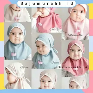 J001 Bergo Jilbab Bayi Renda kepala Anak Maryam Kerudung/Anak kids Renda Kepala 0-1 Tahun MURAH