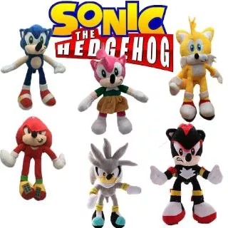 Mainan Boneka Plush Model Sonic The Hedgehog Ukuran 28cm Warna Hitam Biru Merah Untuk Hadiah