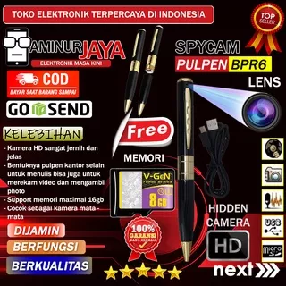 SPY CAM PULPEN BPR 6 MEMORY 8GB KAMERA FULL HD 1080P HIDDEN CAMERA PENGINTAI MINI TERSEMBUNYI MODEL PENCAM BPR6 RESOLUSI HD 1080 SPYCAM KAMERA PULPEN MEMORI CARD 8GB SPY CAMERA PEN KECIL MURAH ORIGINAL RECORD VIDEO FOTO KAMERA ORI BPR 6 TERLARIS