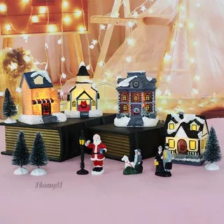 [HOMYL1] Christmas Village Scene Set Animated with Santa for DIY Indoor Room Decor