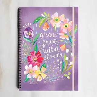 WILD FLOWER Purple Floral Spiral Ruled Notebook Diary Journal Buku Tulis Catatan Sekolah Kuliah