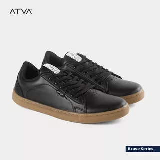 Sepatu Pria Hitam sole gum Brave , model klasik bertali, Sneakers Cowok casual formal harian laki laki, bahan synthetic leather Men shoes, Atva Footwear, Brave Series black gumm