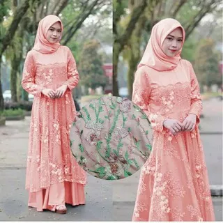 NF _ Gamis brukat lavender hujau botol mocca maroon dusty pink mint gold XL ld 112 tosca navy blue