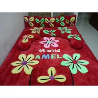 Karpet Karakter Bulu Rasfur Murah INOAC 5cm Uk 150x200 Motif Bunga Bunga Merah