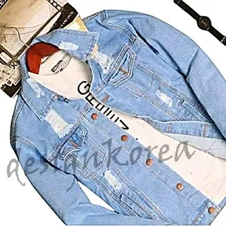 Kereenn Jaket Jeans Wanita Denim Oversize Cewek perempuan Levis Jumbo Kekinian Sobek Korea Basic