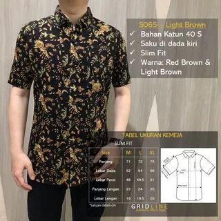 [GRIDLINE - S065 Red Brown & Light Brown] Kemeja Batik Slimfit Pria Katun Lengan Pendek M-XXL