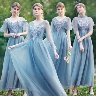 Gaun pengiring pengantin baru wanita musim dingin gaun pengiring pengantin Sisters rok Pacar rok Gaun paduan suara Biru