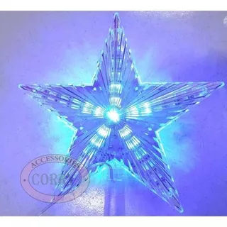 Hiasan Top Bintang Lampu LED Pohon Natal Putih Merah Biru Nyala 20 Cm