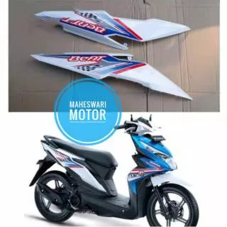 Cover Body Belakang Honda Beat New 2018 Putih plus Striping.