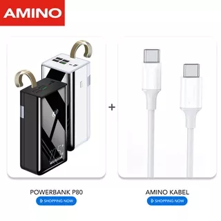 AMINO BUNDLING : P80 Powerbank 80000 mAh Power Bank LED Digital Display Super Fast Charger PD QC 3.0 Quick Charge Fast Charger AMINO Untuk 2.4A Iphone Lightning to USB /   4.5A TYPE C TO TYPE C / 4.5A USB TO C Untuk SAMSUNG / 4.0A USB TO MICRO USB / PD20