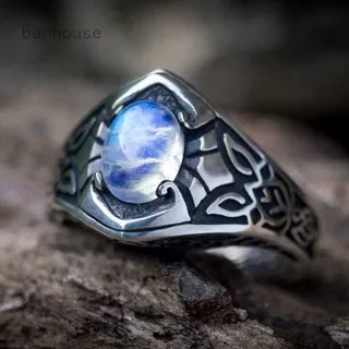 Moonstone Ring Celtic Knot Pattern White Moonstone Inlay Vintage Band Diamond Jewelry Unisex Rings
